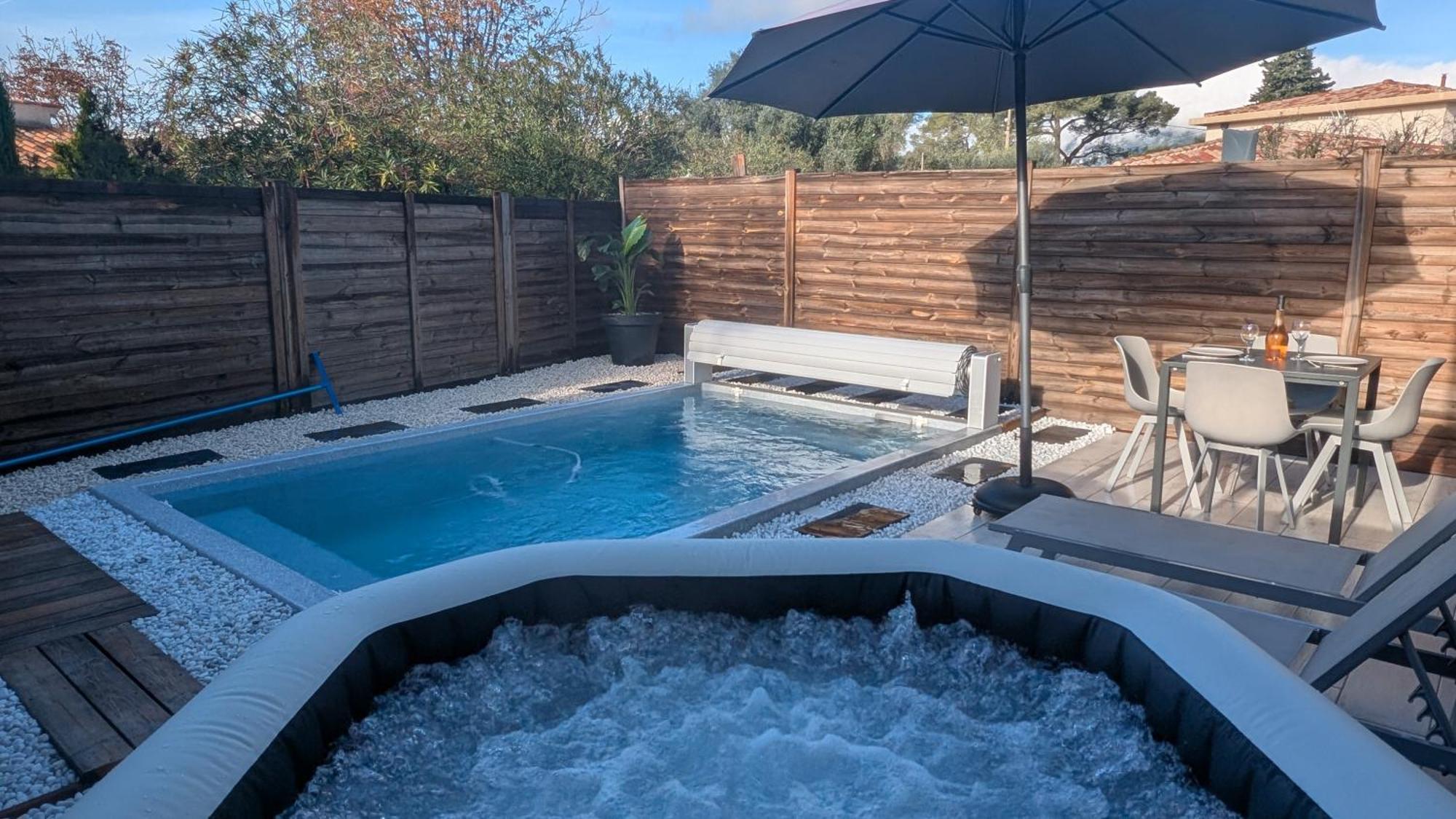 Appartement Luxe Avec Piscine Chauffee & Jacuzzi Prive - Cote D'Azur ロックフォール・レ・パン エクステリア 写真